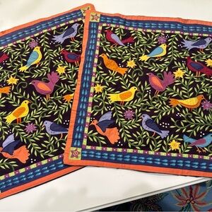 2 Susan Sargent Bird Appliqué Pillow Covers